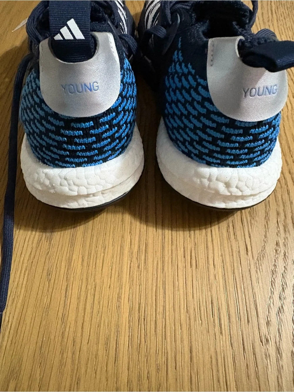 adidas Navy, White and Silver Knit Athletic Sneakers